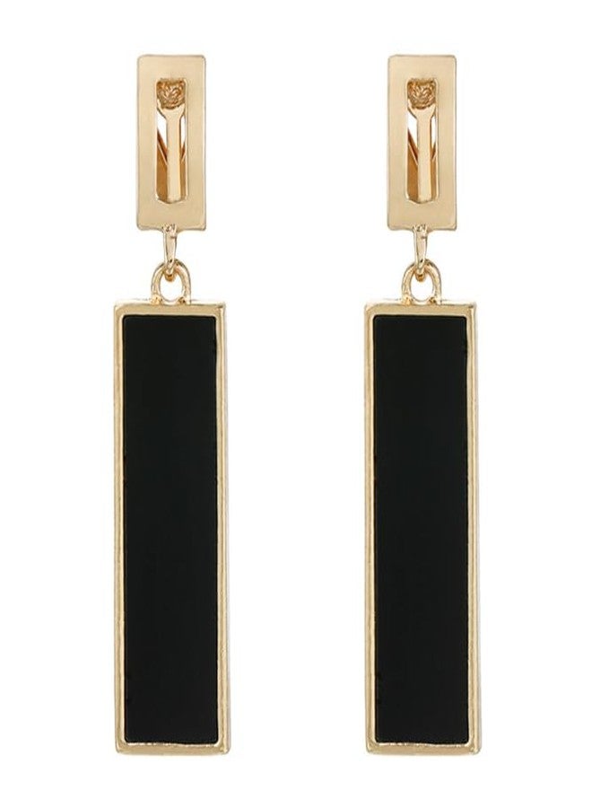 ZENCHEER Rectangle Geometric Clip On Earrings For Women,Gold Plated Resin Non Pierced Ear Clips Drop Dangle Earrings Hypoallergenic Non Pierced Earrings for Sensitive Ears, Black - Image 1
